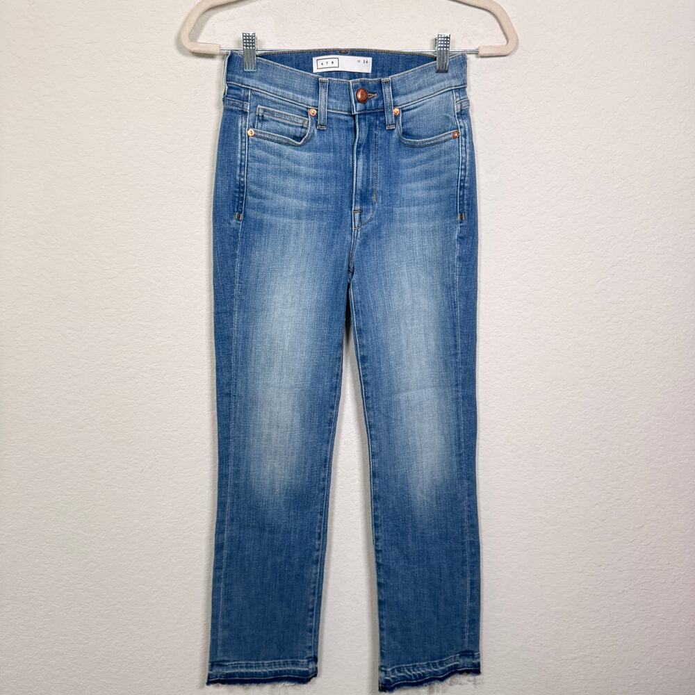 AYR Womens The Rocker Relase Hem Frayed Denim Jeans Size 26 Straight Blue